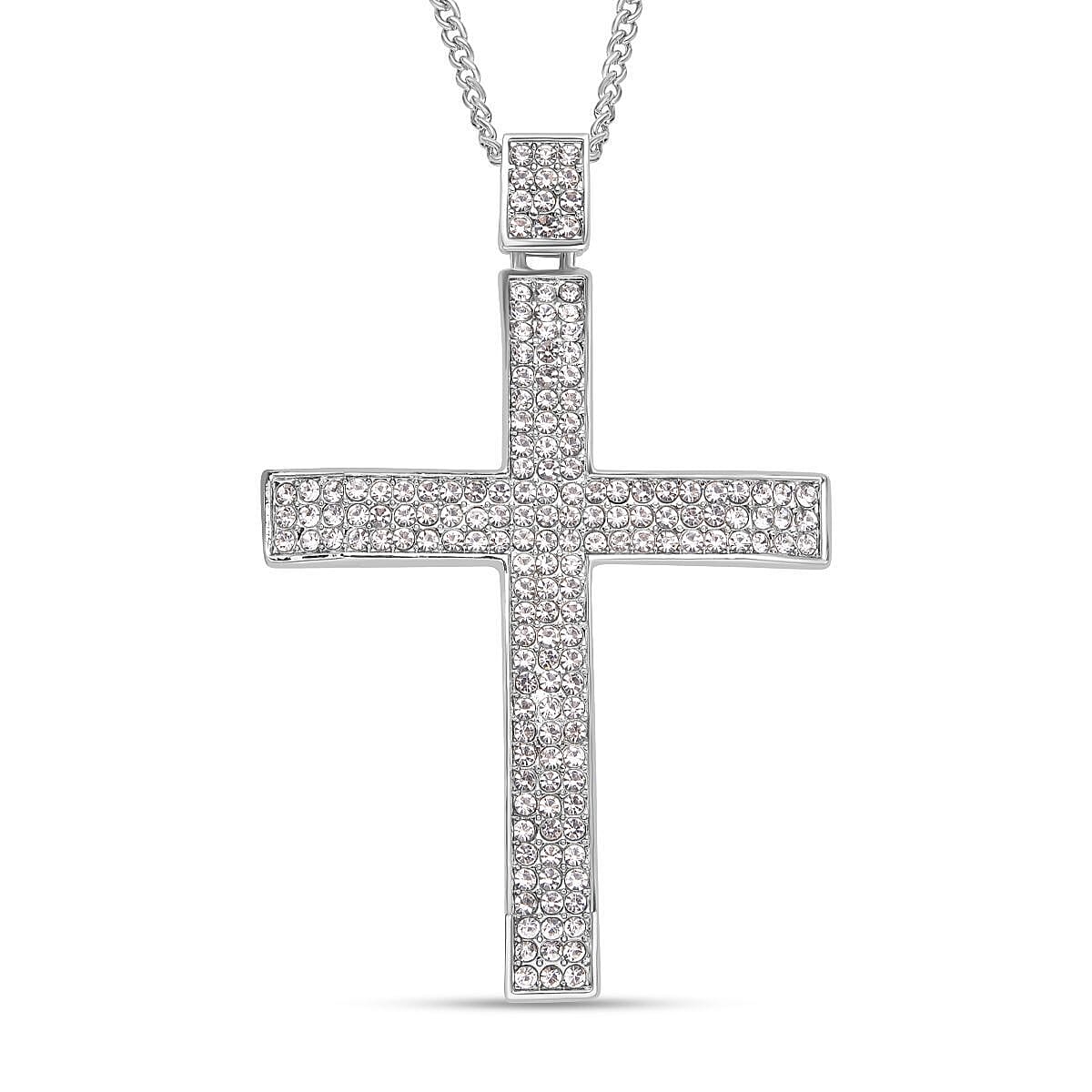White Austrian Crystal Cross Pendant with Chain (Size 29-2 Inch Ext.) in Silver Tone 4119593 0