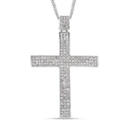 White Austrian Crystal Cross Pendant with Chain (Size 29-2 Inch Ext.) in Silver Tone