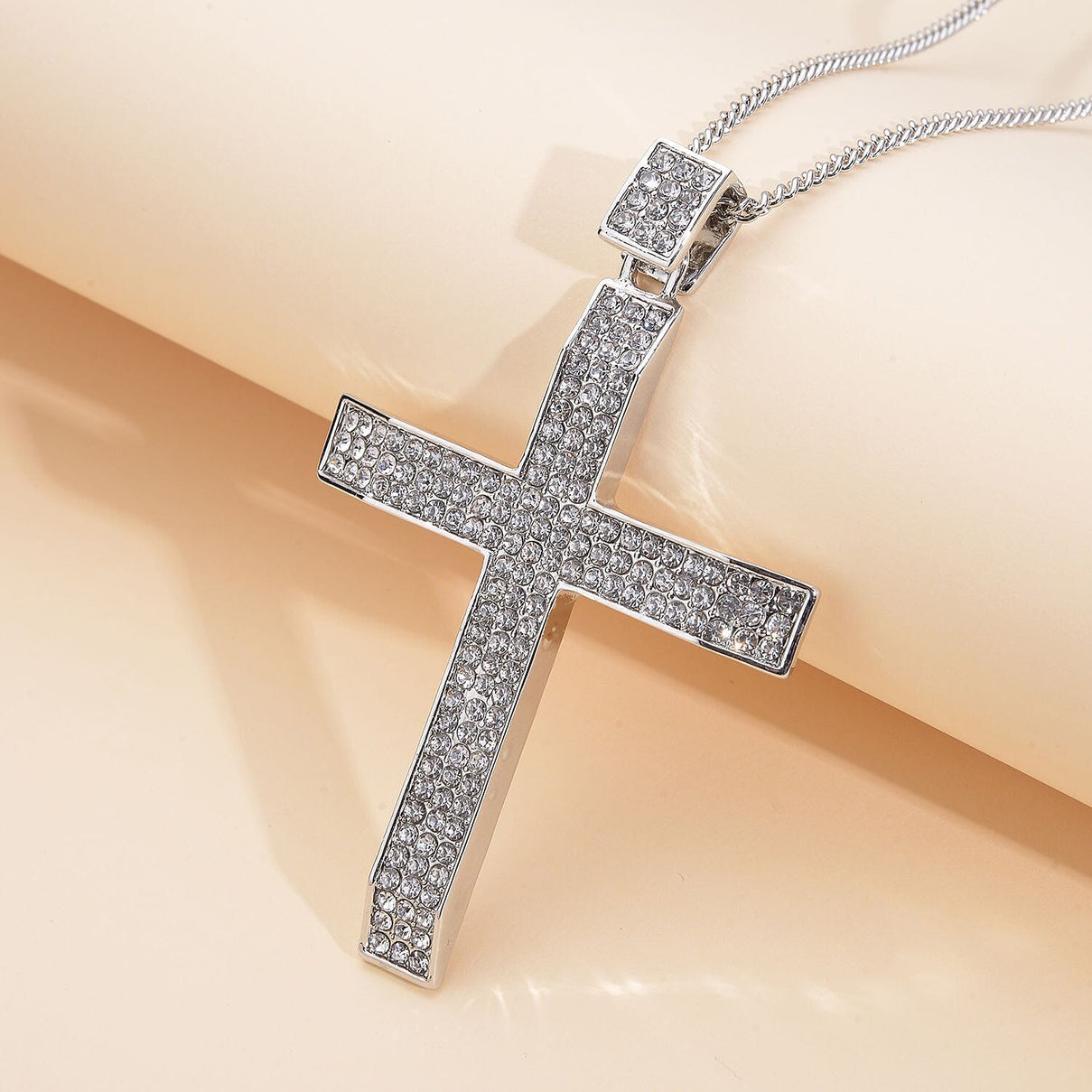 White Austrian Crystal Cross Pendant with Chain (Size 29-2 Inch Ext.) in Silver Tone 4119593 3