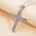 White Austrian Crystal Cross Pendant with Chain (Size 29-2 Inch Ext.) in Silver Tone