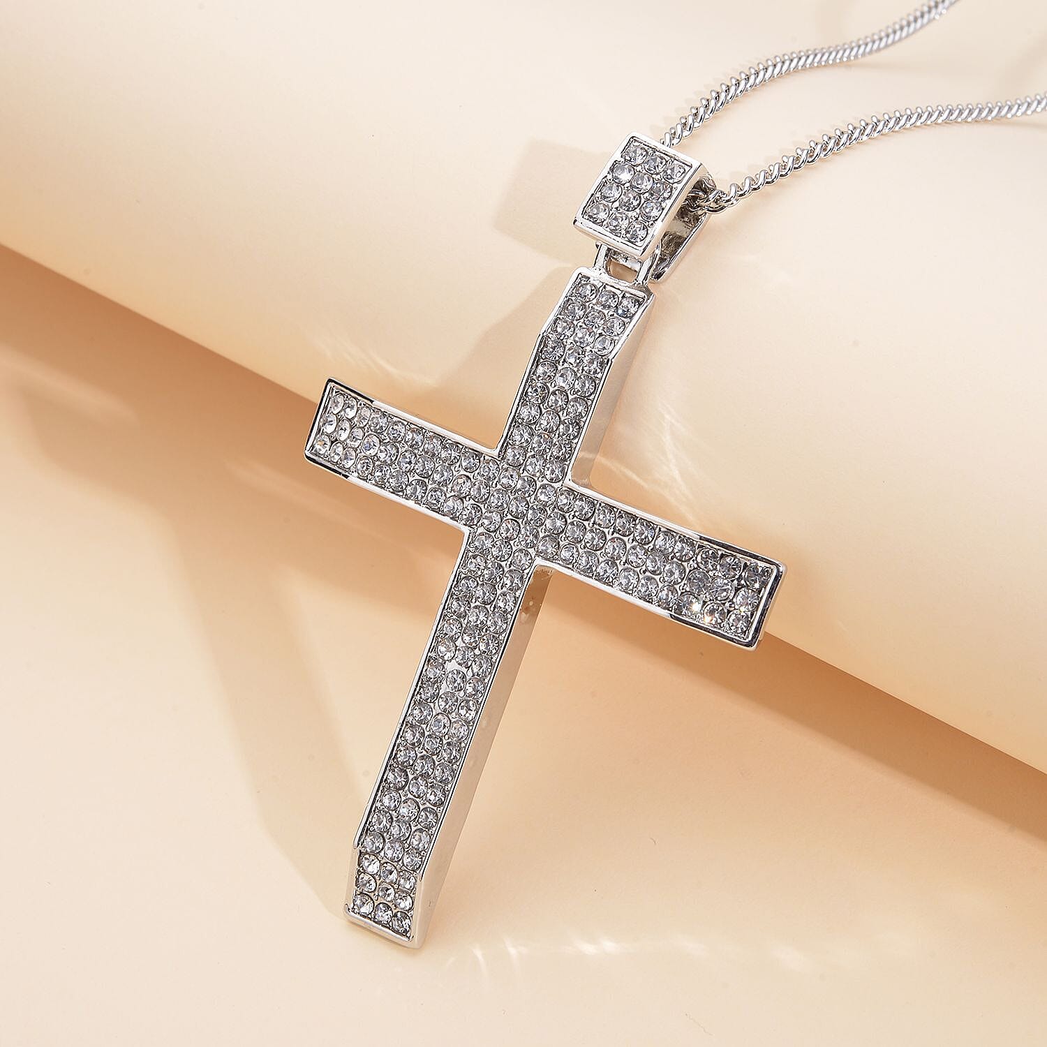 White Austrian Crystal Cross Pendant with Chain (Size 29-2 Inch Ext.) in Silver Tone 4119593 3