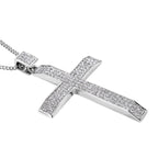 White Austrian Crystal Cross Pendant with Chain (Size 29-2 Inch Ext.) in Silver Tone