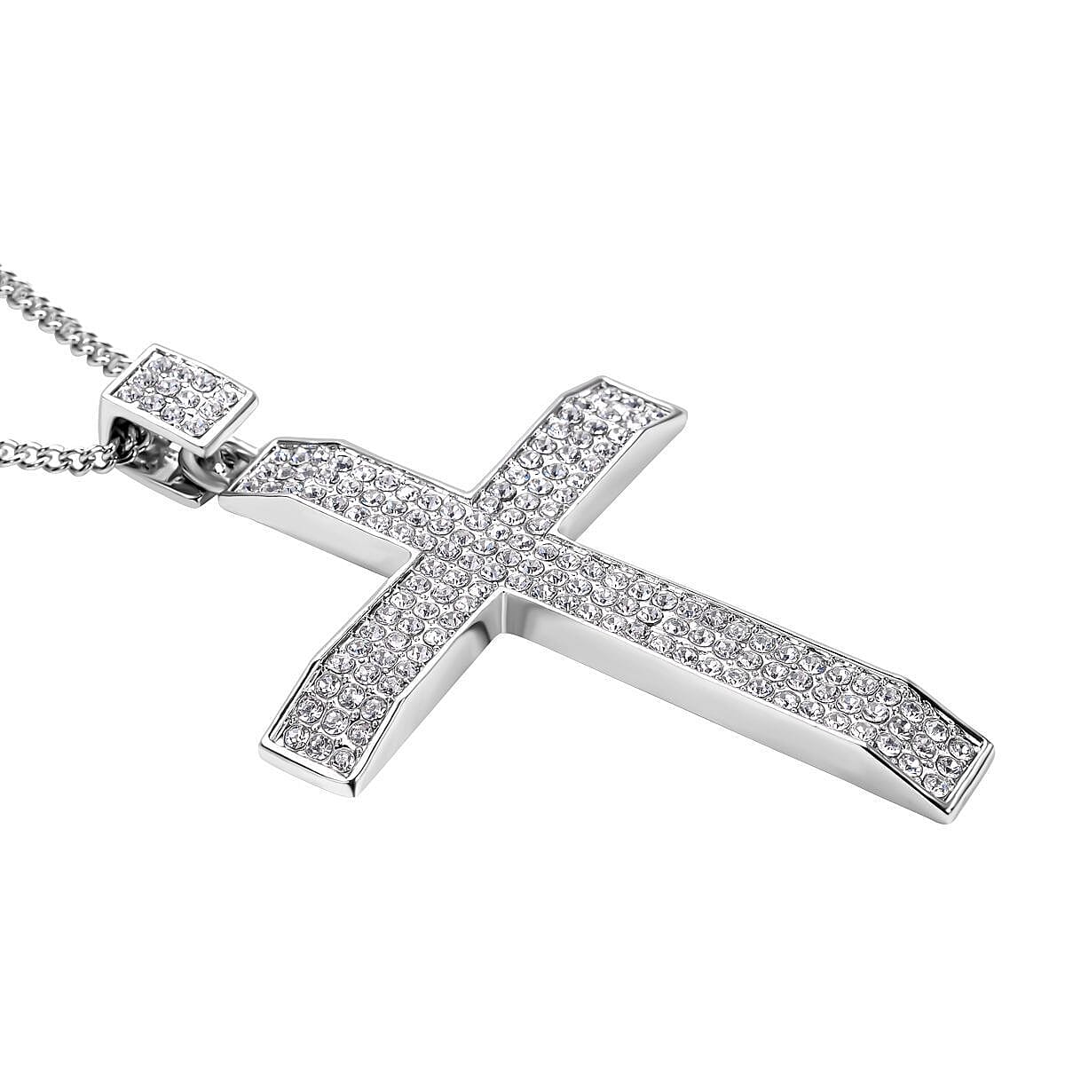White Austrian Crystal Cross Pendant with Chain (Size 29-2 Inch Ext.) in Silver Tone 4119593 4