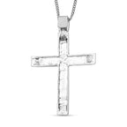 White Austrian Crystal Cross Pendant with Chain (Size 29-2 Inch Ext.) in Silver Tone