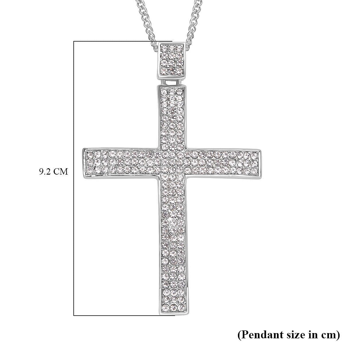 White Austrian Crystal Cross Pendant with Chain (Size 29-2 Inch Ext.) in Silver Tone 4119593 6