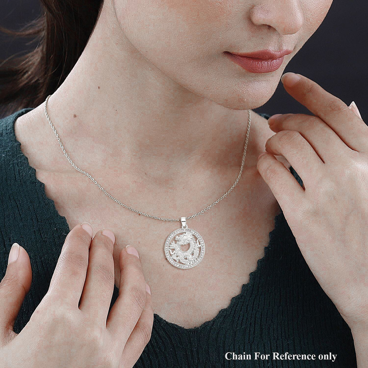 White Austrian Crystal Dragon Pendant with Chain (Size 26-2 Inch Ext.) in Silver Tone 4123407 2