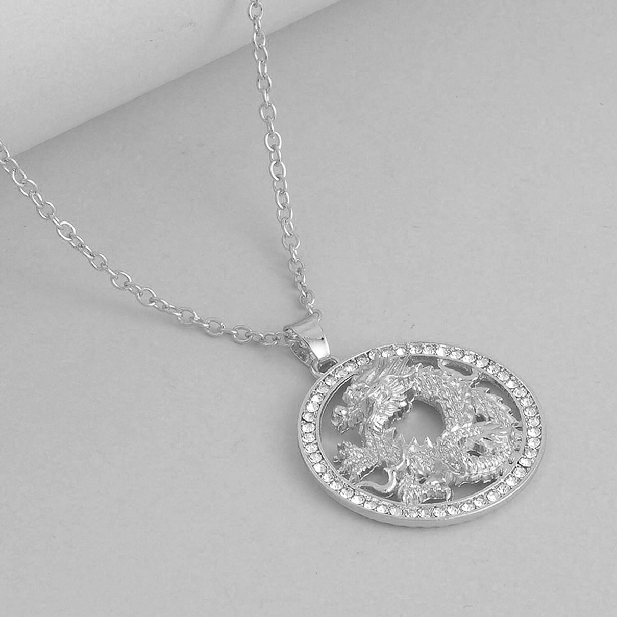 White Austrian Crystal Dragon Pendant with Chain (Size 26-2 Inch Ext.) in Silver Tone 4123407 3