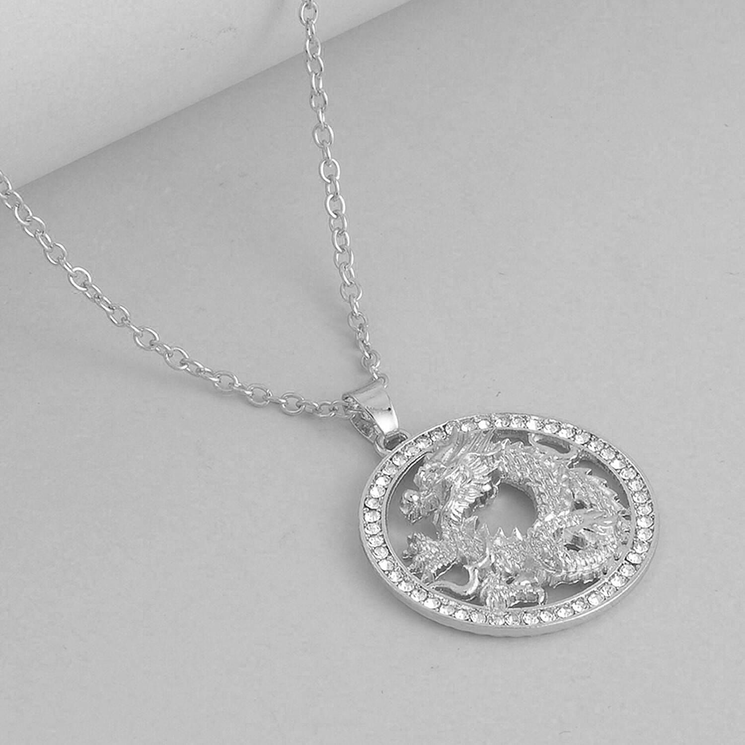White Austrian Crystal Dragon Pendant with Chain (Size 26-2 Inch Ext.) in Silver Tone 4123407 3