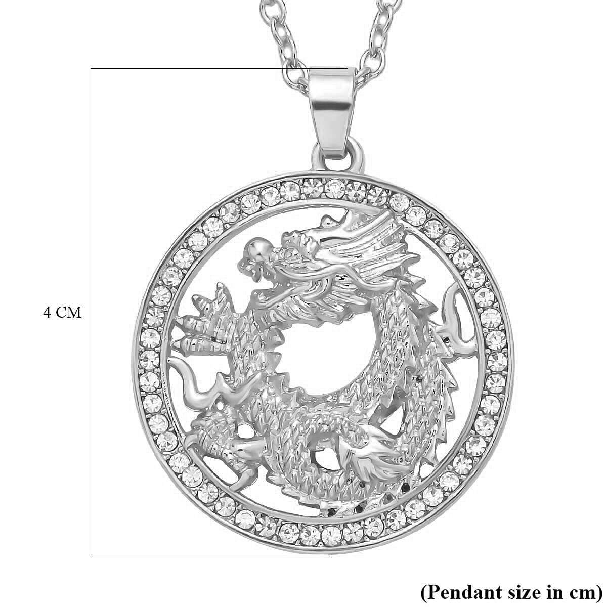 White Austrian Crystal Dragon Pendant with Chain (Size 26-2 Inch Ext.) in Silver Tone 4123407 6