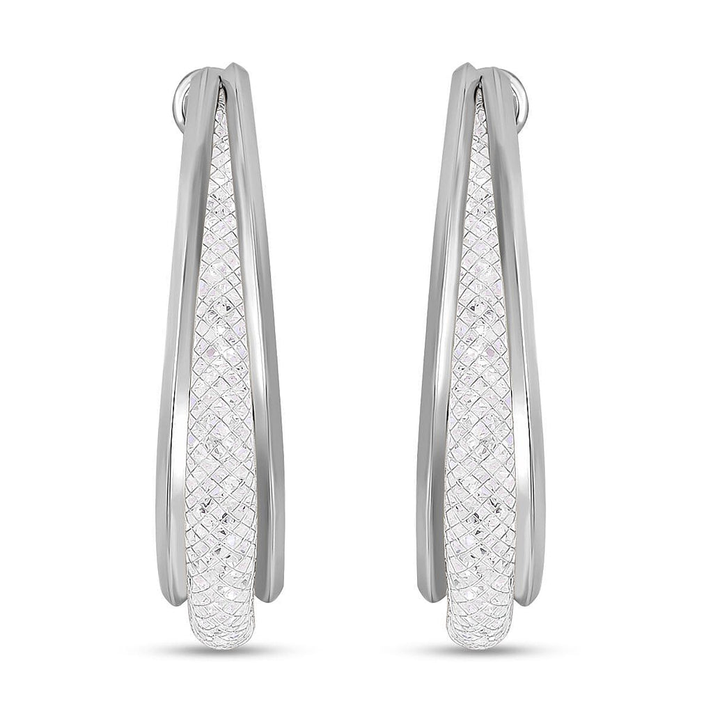 New York Designer Closeout- White Austrian Crystal Star Light  Earrings With Hinged Clasp