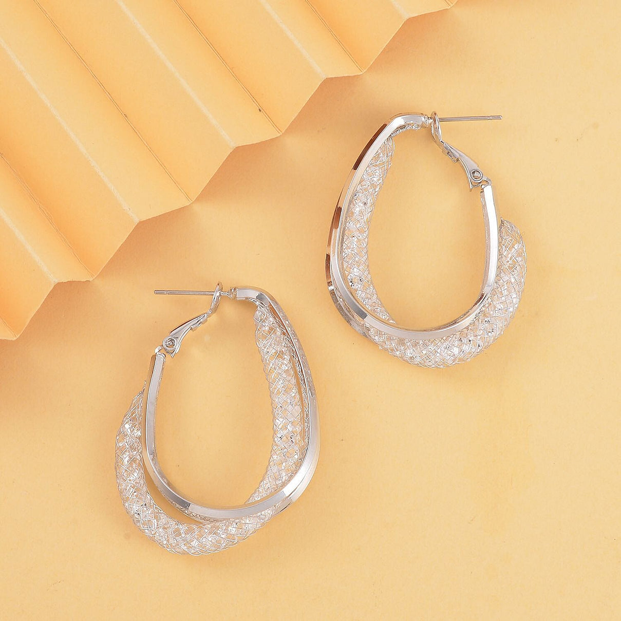 White Austrian Crystal Hoop Earrings in Silver Tone 7629615 1