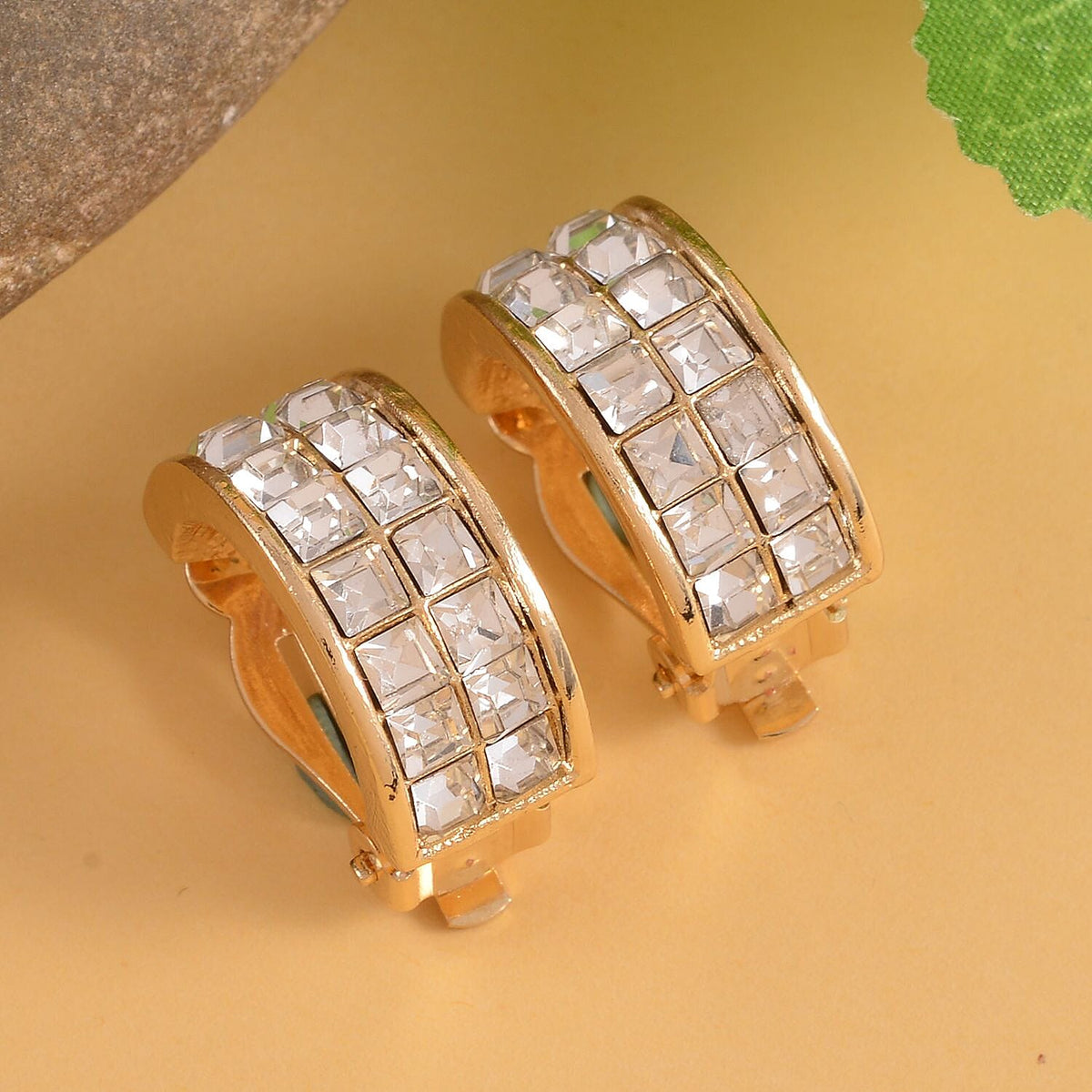 White Austrian Crystal Earrings in Yellow Gold Tone 7247583 1