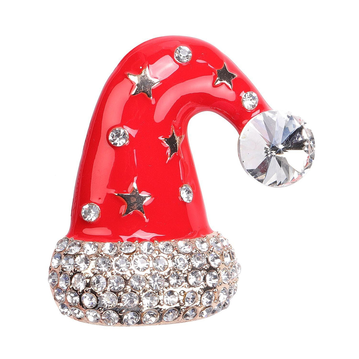 White Austrian Crystal Enamelled Christmas Theme Cap Brooch in Yellow Gold Tone 3704292 0
