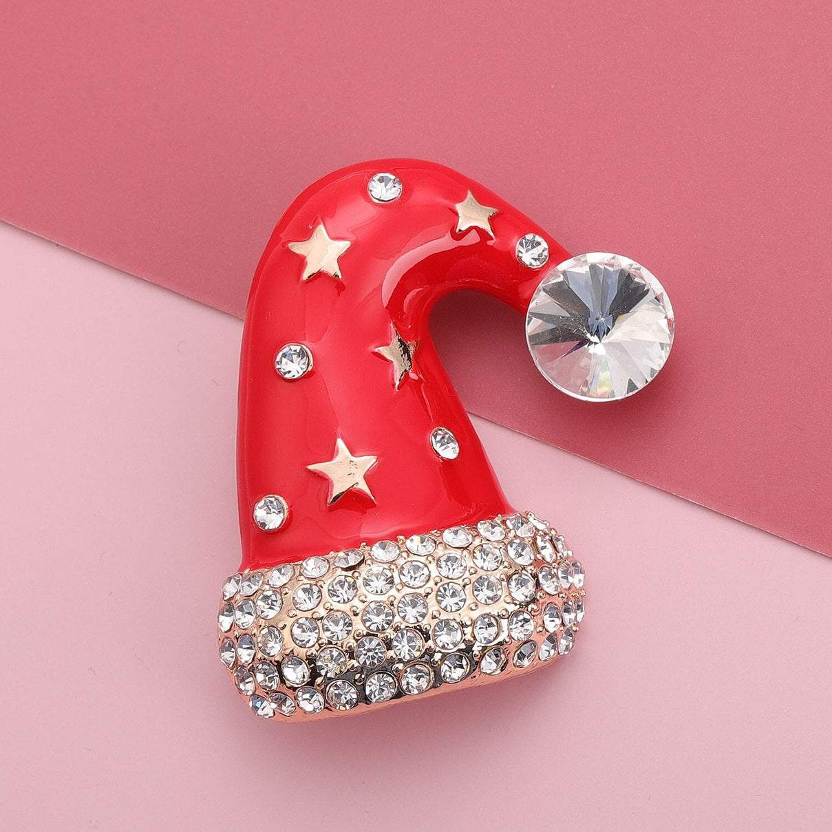 White Austrian Crystal Enamelled Christmas Theme Cap Brooch in Yellow Gold Tone 3704292 2