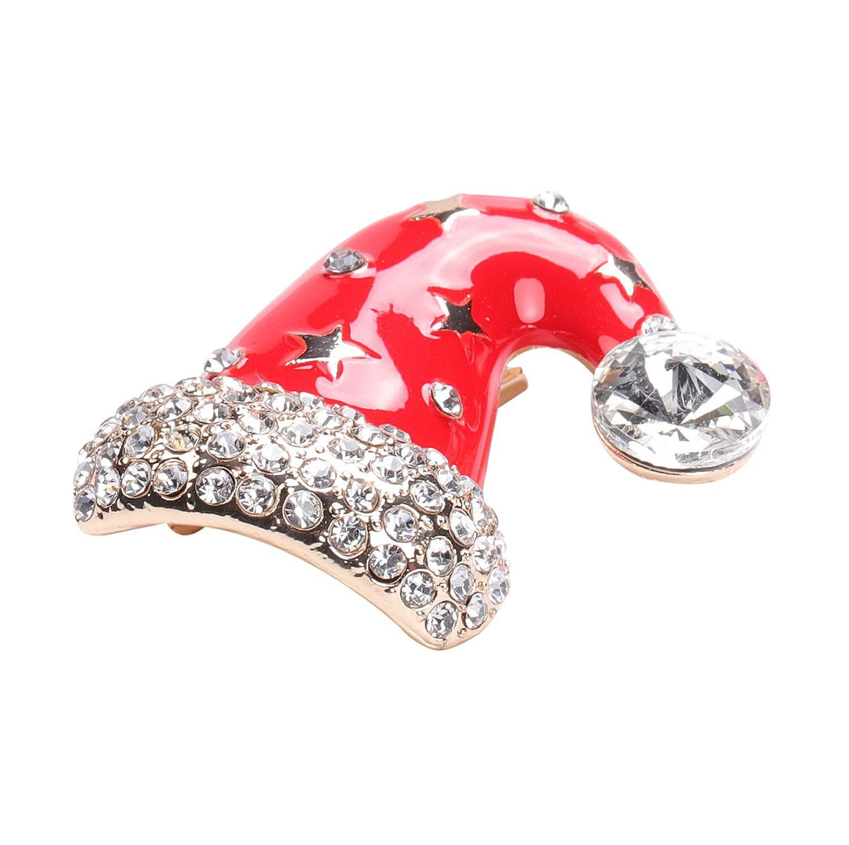 White Austrian Crystal Enamelled Christmas Theme Cap Brooch in Yellow Gold Tone 3704292 3