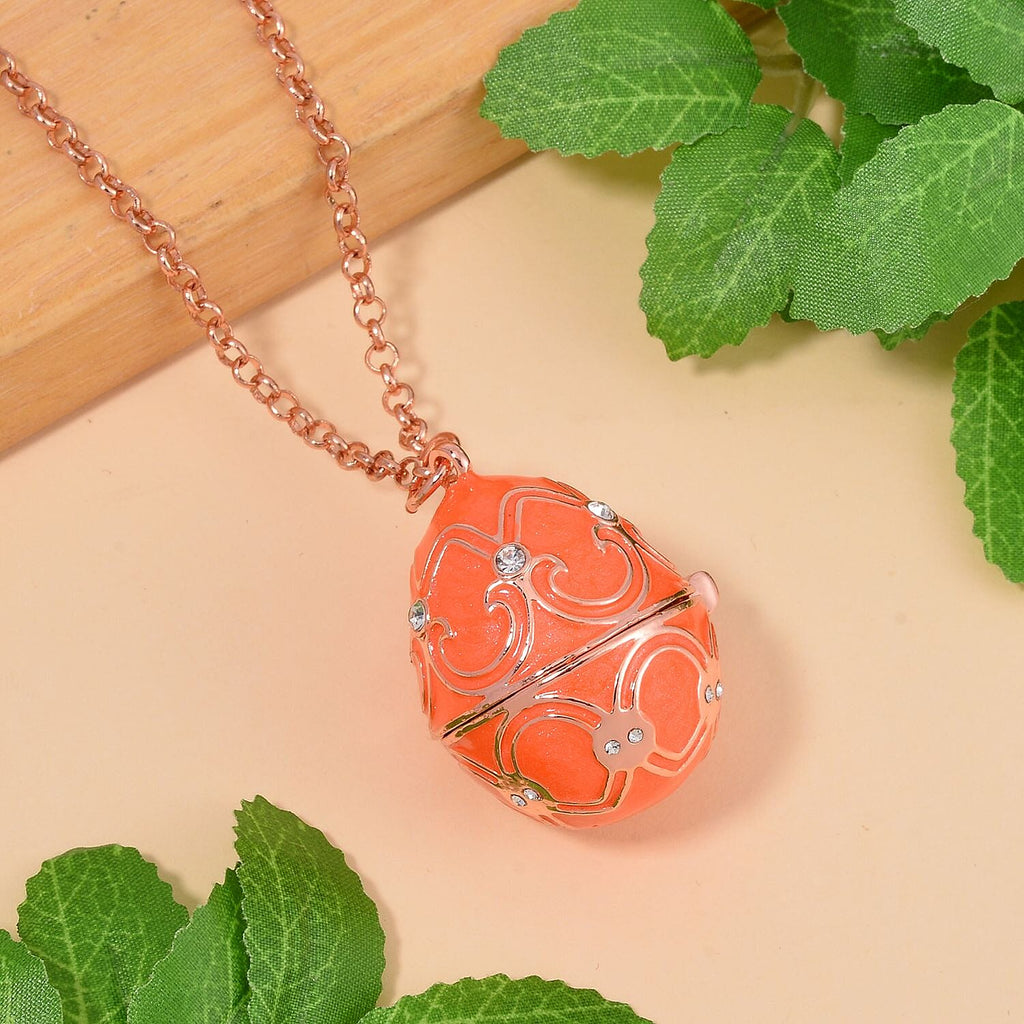 White Austrian Crystal Enamelled Easter Egg Pendant with Chain (Size 24)