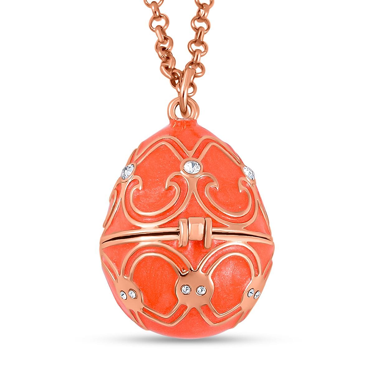 White Austrian Crystal Enamelled Easter Egg Pendant with Chain (Size 24) 4238557 3