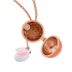 White Austrian Crystal Enamelled Easter Egg Pendant with Chain (Size 24)