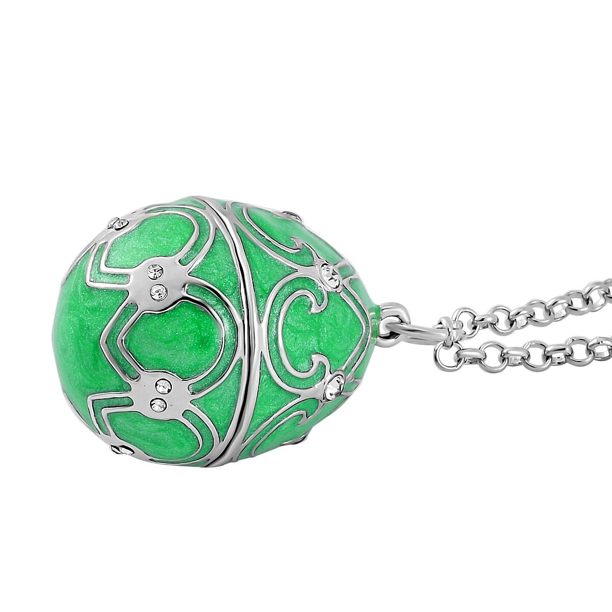 White Austrian Crystal Enamelled Easter Egg Pendant with Chain (Size 24) 4238561 2