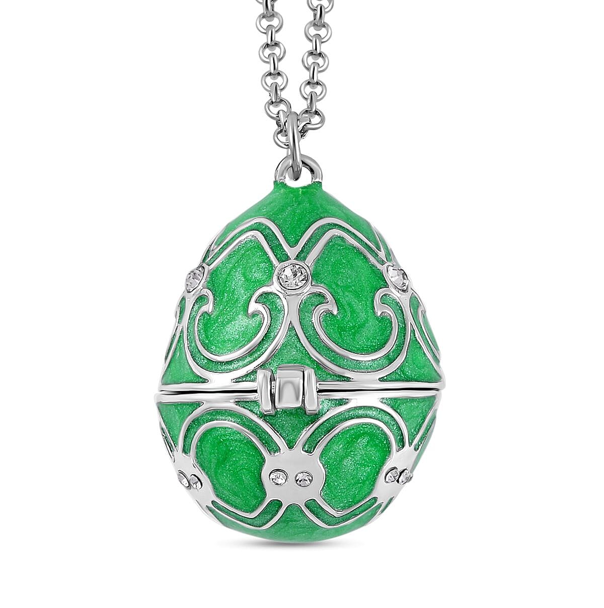 White Austrian Crystal Enamelled Easter Egg Pendant with Chain (Size 24) 4238561 3