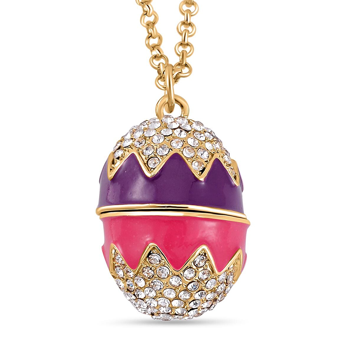 White Austrian Crystal Enamelled Easter Egg Pendant with Chain (Size 29 with 2 Ext) 4238546 0