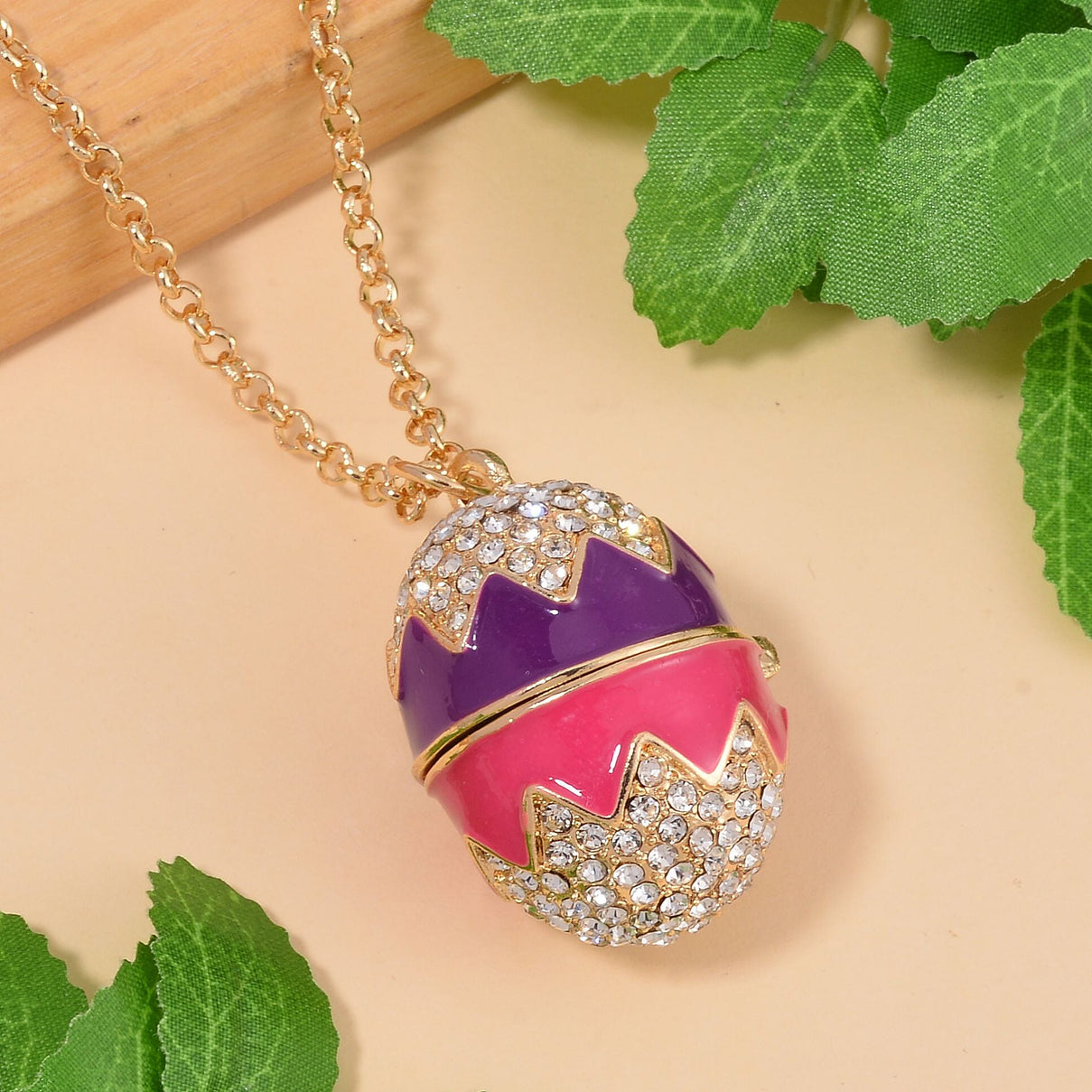 White Austrian Crystal Enamelled Easter Egg Pendant with Chain (Size 29 with 2 Ext) 4238546 2