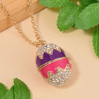 White Austrian Crystal Enamelled Easter Egg Pendant with Chain (Size 29 with 2 Ext)
