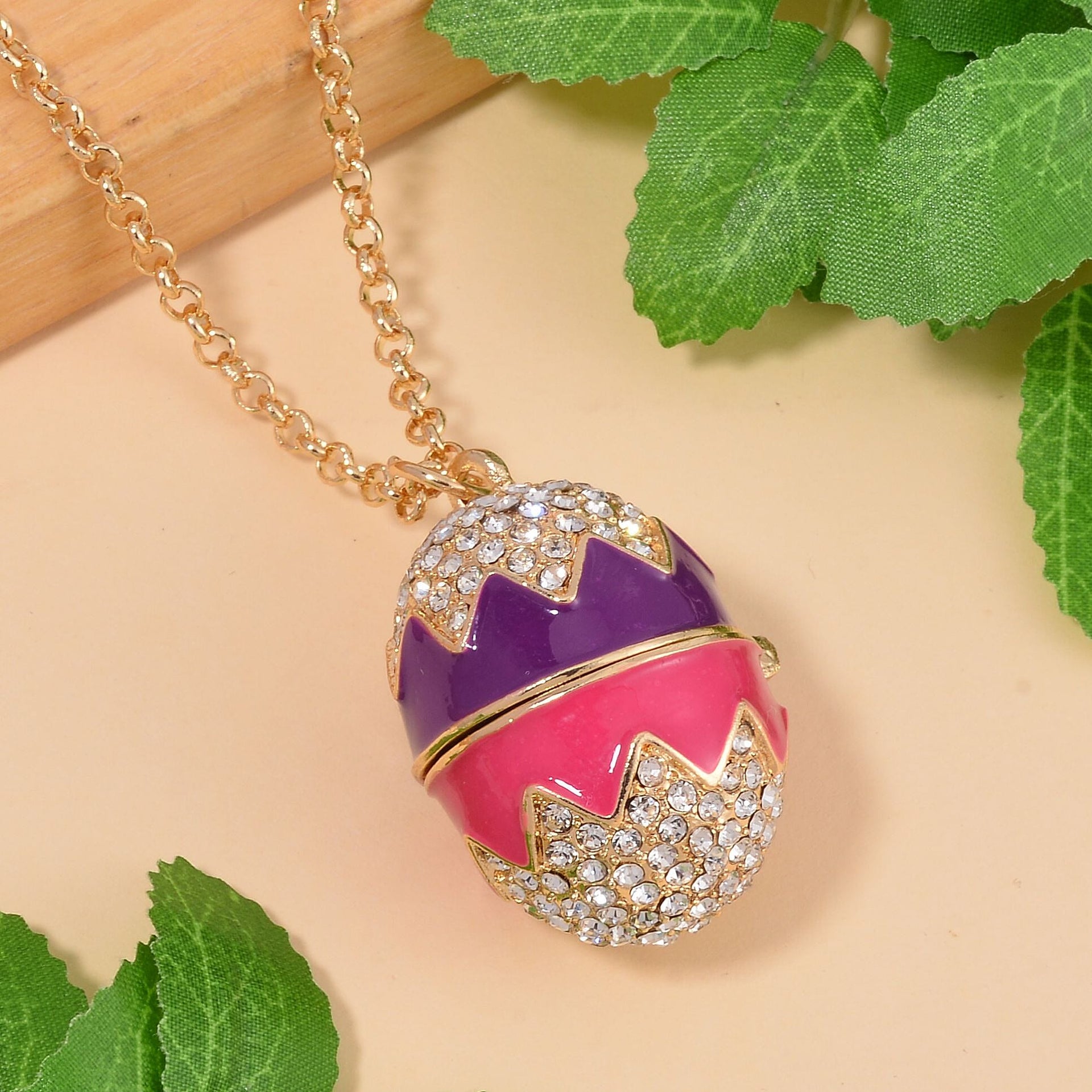 White Austrian Crystal Enamelled Easter Egg Pendant with Chain (Size 29 with 2 Ext) 4238546 2