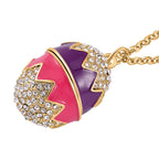 White Austrian Crystal Enamelled Easter Egg Pendant with Chain (Size 29 with 2 Ext)