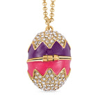 White Austrian Crystal Enamelled Easter Egg Pendant with Chain (Size 29 with 2 Ext)