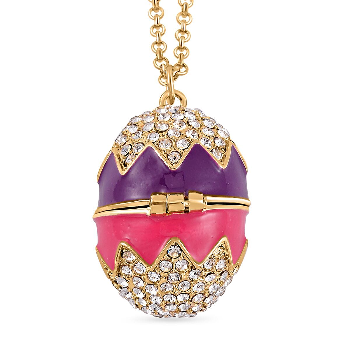 White Austrian Crystal Enamelled Easter Egg Pendant with Chain (Size 29 with 2 Ext) 4238546 4