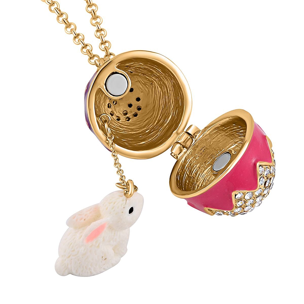 White Austrian Crystal Enamelled Easter Egg Pendant with Chain (Size 29 with 2 Ext) 4238546 5