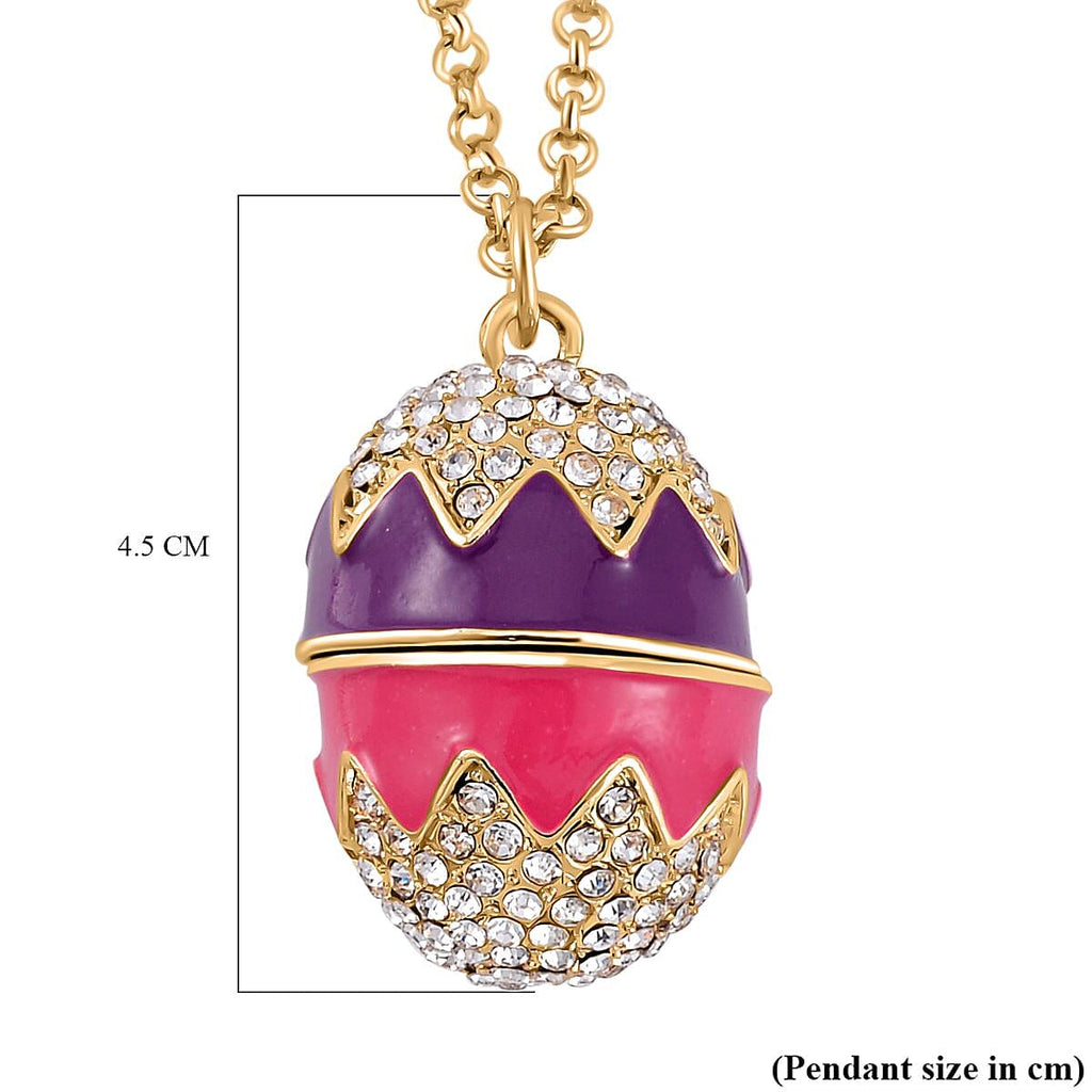 White Austrian Crystal Enamelled Easter Egg Pendant with Chain (Size 29 with 2 Ext)