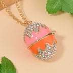 White Austrian Crystal Enamelled Easter Egg Pendant with Chain (Size 29 with 2 Ext)
