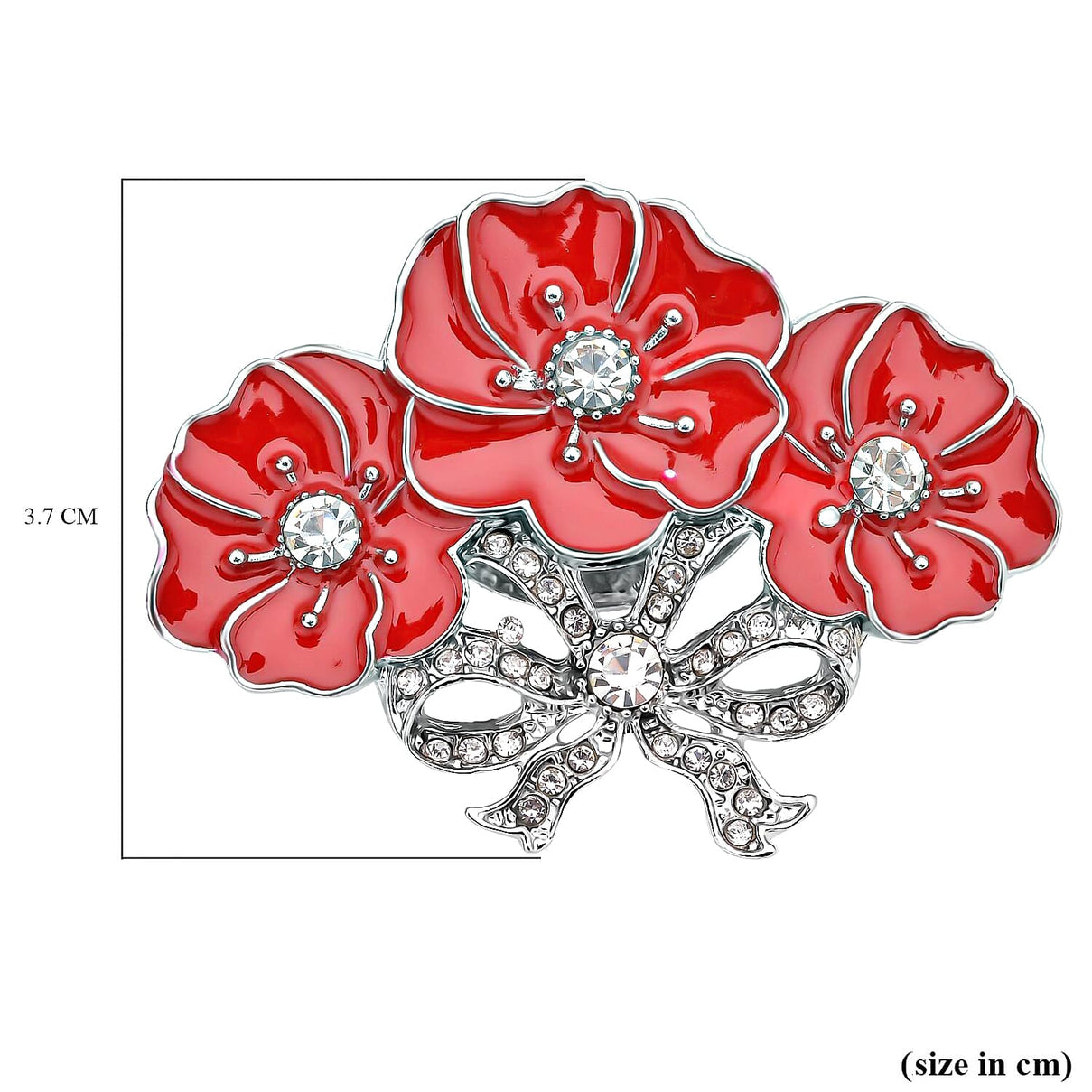 White Austrian Crystal Enamelled Poppy Design Brooch in Silver Tone 7594834 4