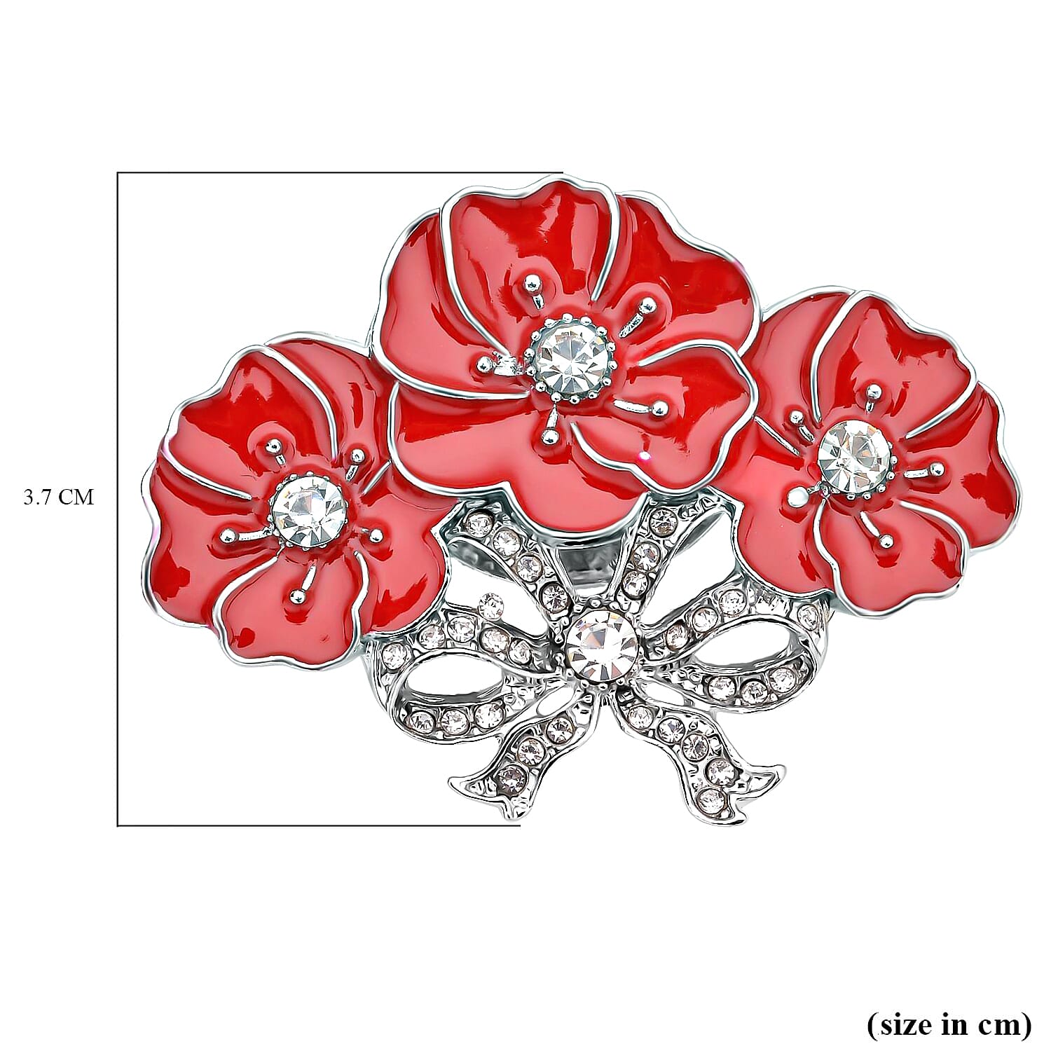 White Austrian Crystal Enamelled Poppy Design Brooch in Silver Tone 7594834 4
