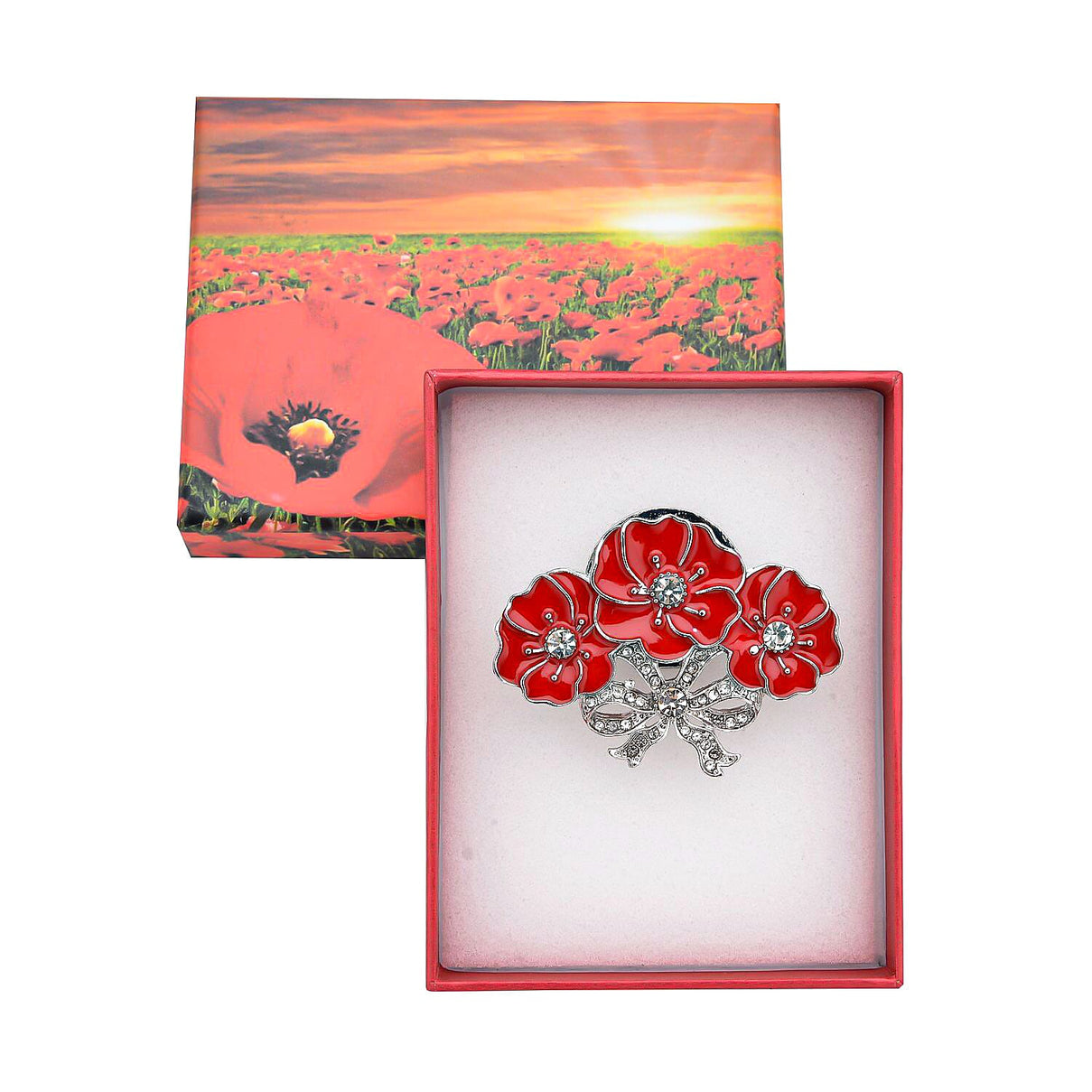 White Austrian Crystal Enamelled Poppy Design Brooch in Silver Tone 7594834 5