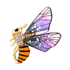 White Austrian Crystal Enamelled Honey Bee Brooch in Yellow Gold Tone