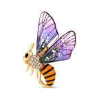 White Austrian Crystal Enamelled Honey Bee Brooch in Yellow Gold Tone