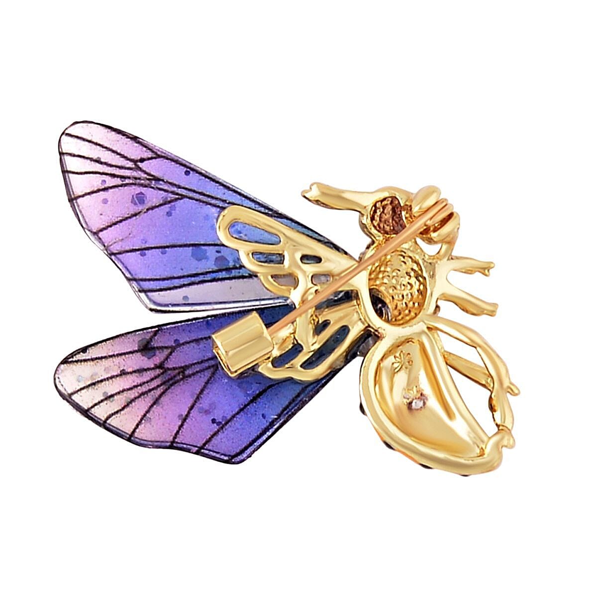 White Austrian Crystal Enamelled Honey Bee Brooch in Yellow Gold Tone 7362816 3