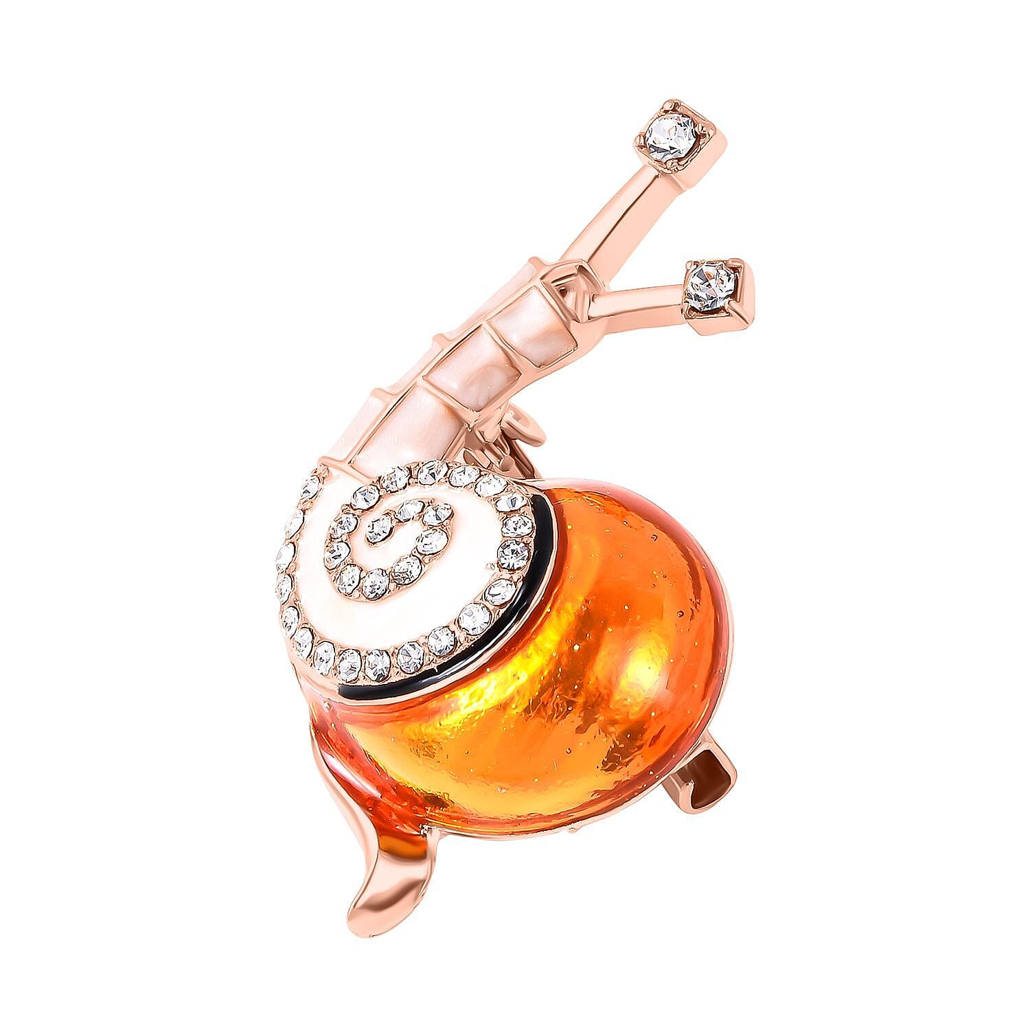 White Austrian Crystal Enamelled Snail Brooch in Gold Tone 3595127 3