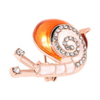 White Austrian Crystal Enamelled Snail Brooch in Gold Tone