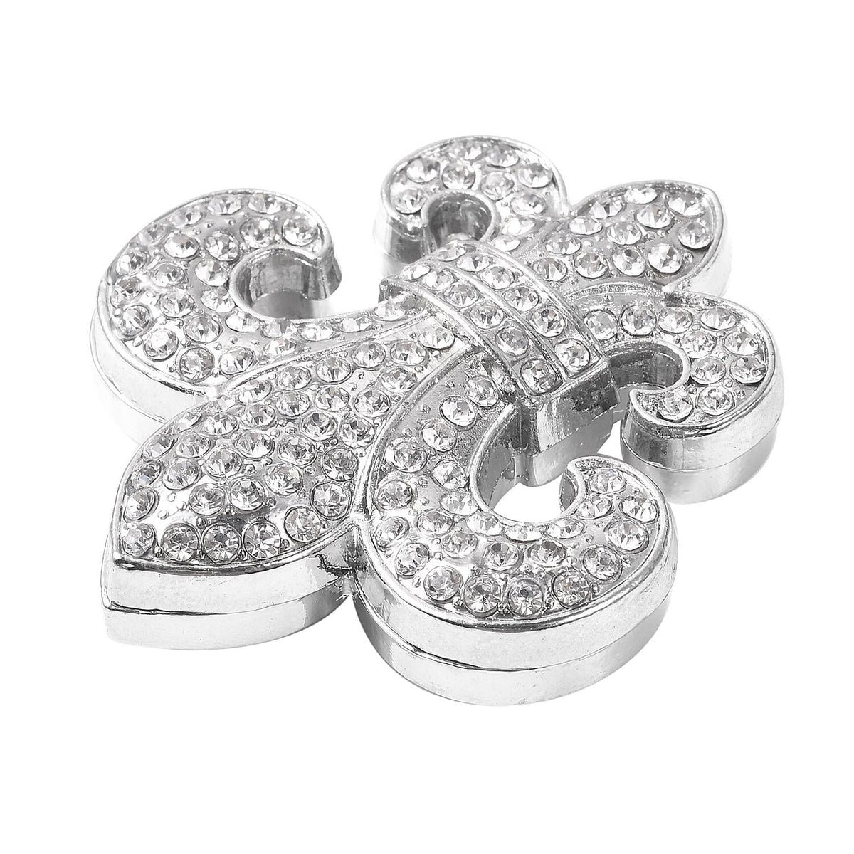 White Austrian Crystal Fleur De Lis Brooch in Silver Tone 3501283 2