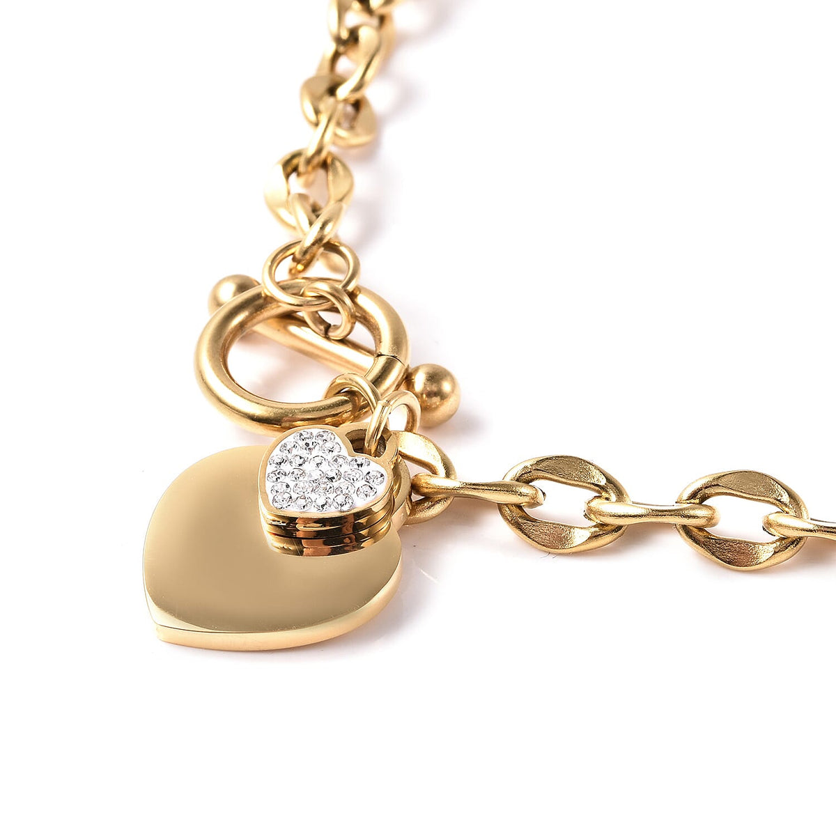 White Austrian Crystal Heart Charm Necklace in Yellow Gold-tone size 18.5 inches V32516693 3