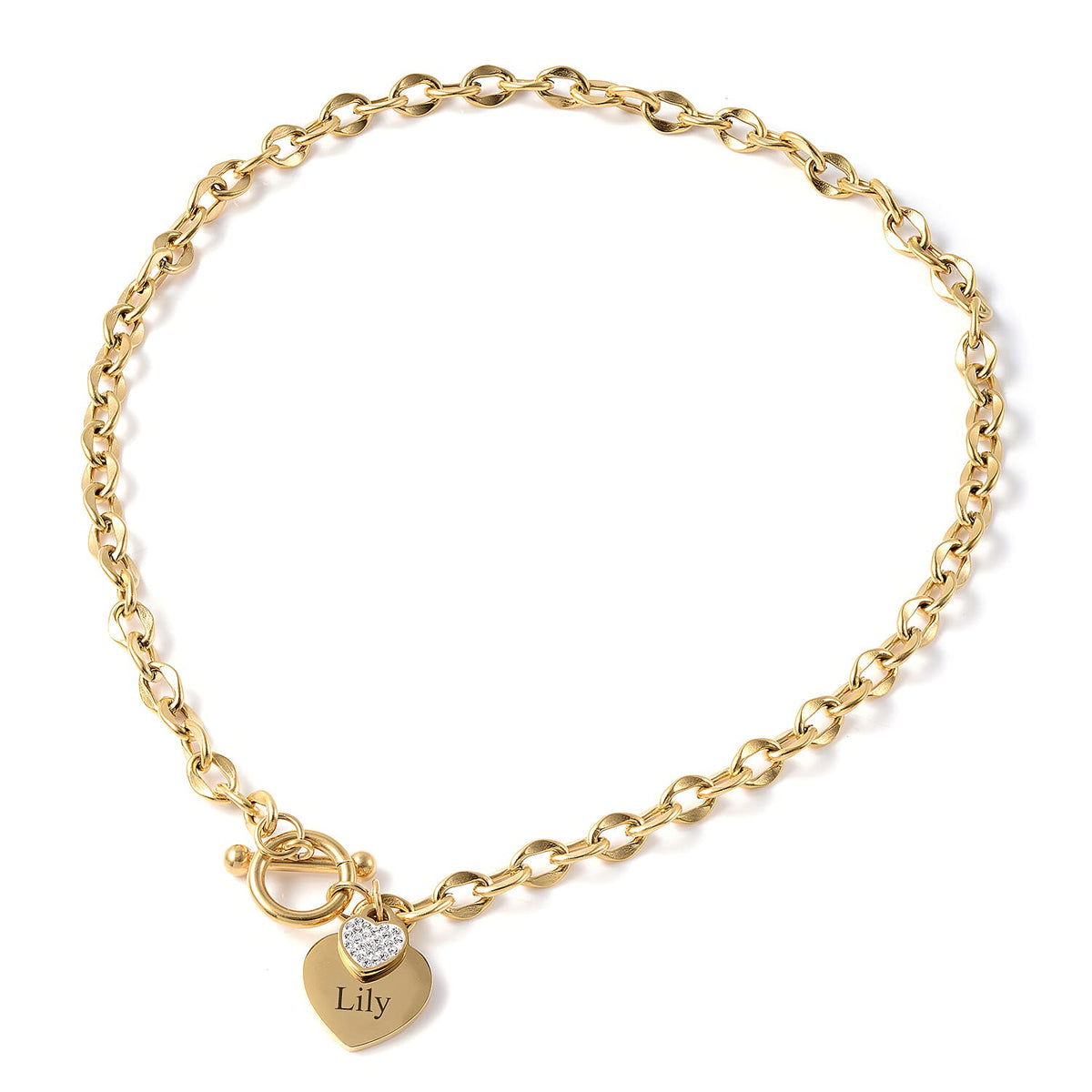 White Austrian Crystal Heart Charm Necklace in Yellow Gold-tone size 18.5 inches V32516693 7