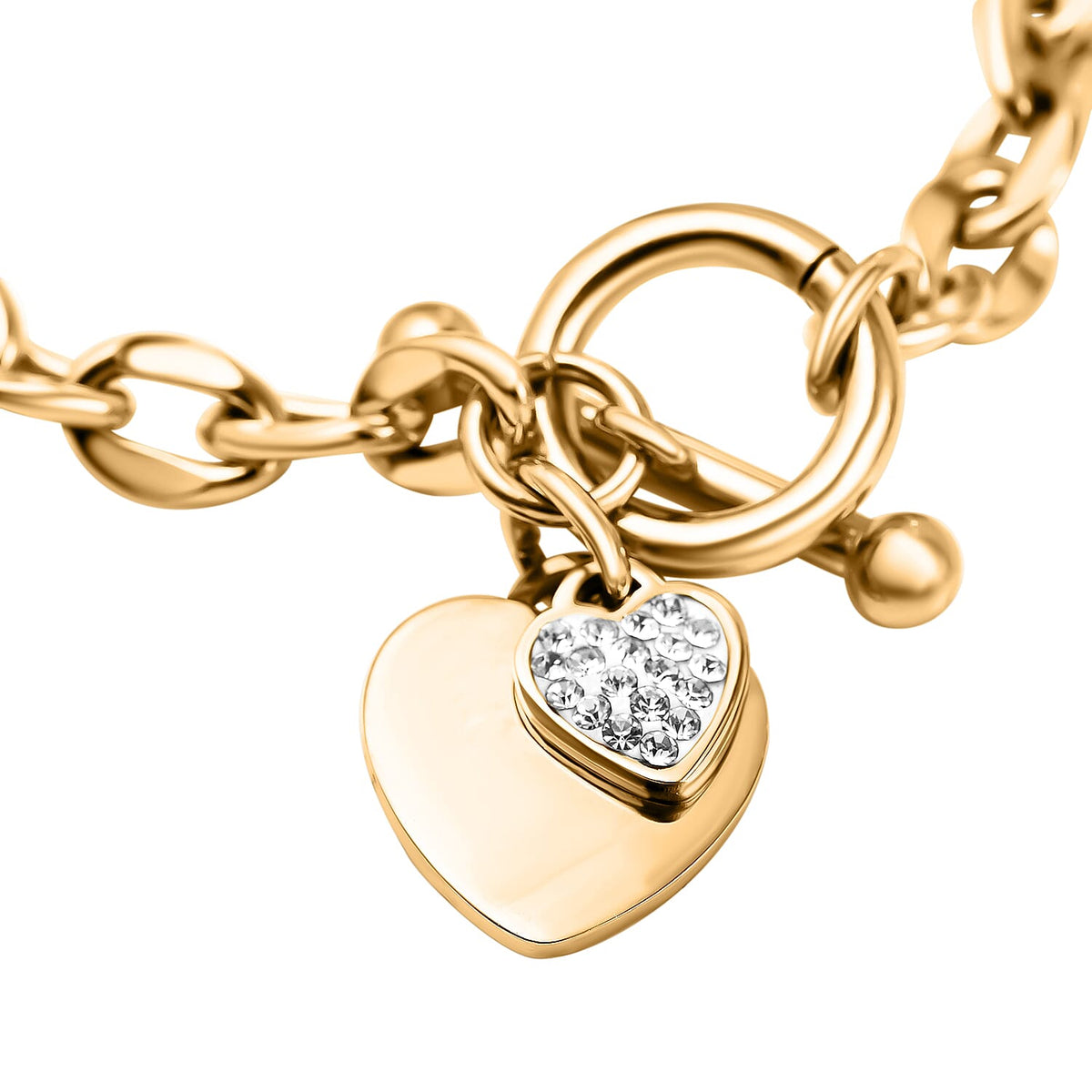 White Austrian Crystal Heart Charm Stainless Steel Curb Bracelet (Size - 7) With T-Bar Clasp 7176528 3