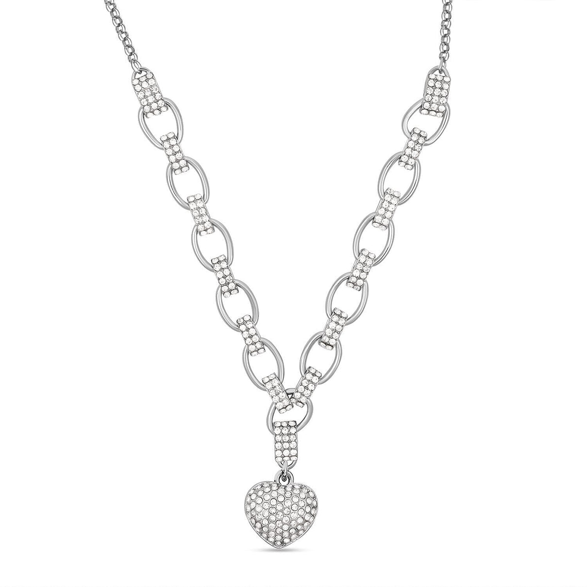 White Austrian Crystal Heart Necklace (Size 20-2 Inch Ext.) in Silver Tone 7326507 0