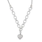 White Austrian Crystal Heart Necklace (Size 20-2 Inch Ext.) in Silver Tone