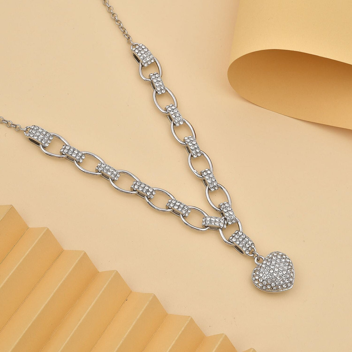 White Austrian Crystal Heart Necklace (Size 20-2 Inch Ext.) in Silver Tone 7326507 1