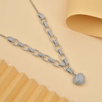White Austrian Crystal Heart Necklace (Size 20-2 Inch Ext.) in Silver Tone